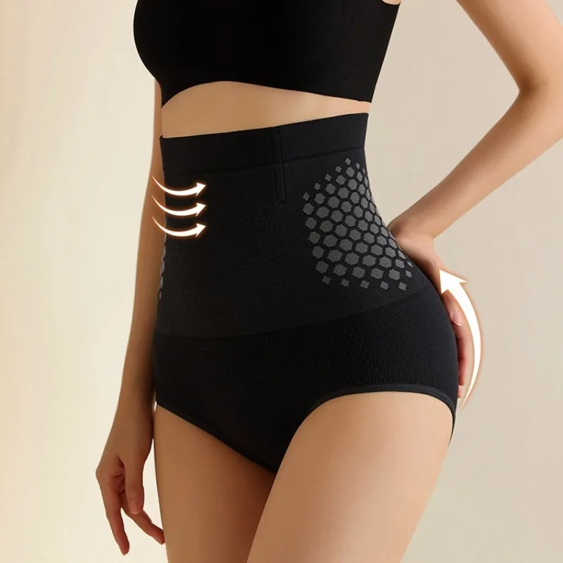 Pantalones moldeadores de cintura alta con diseño de panal levantamiento de glúteos adelgazamiento sin costuras para mujeres recuperación posparto modelado diario del cuerpo ﻿