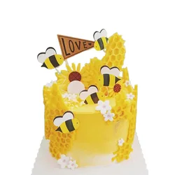 7pcs Bee Cake Toppers For Honey Bear Theme Party Decorations Baby Shower Kids Happy Birthday Party Supplies Cupcake Decors