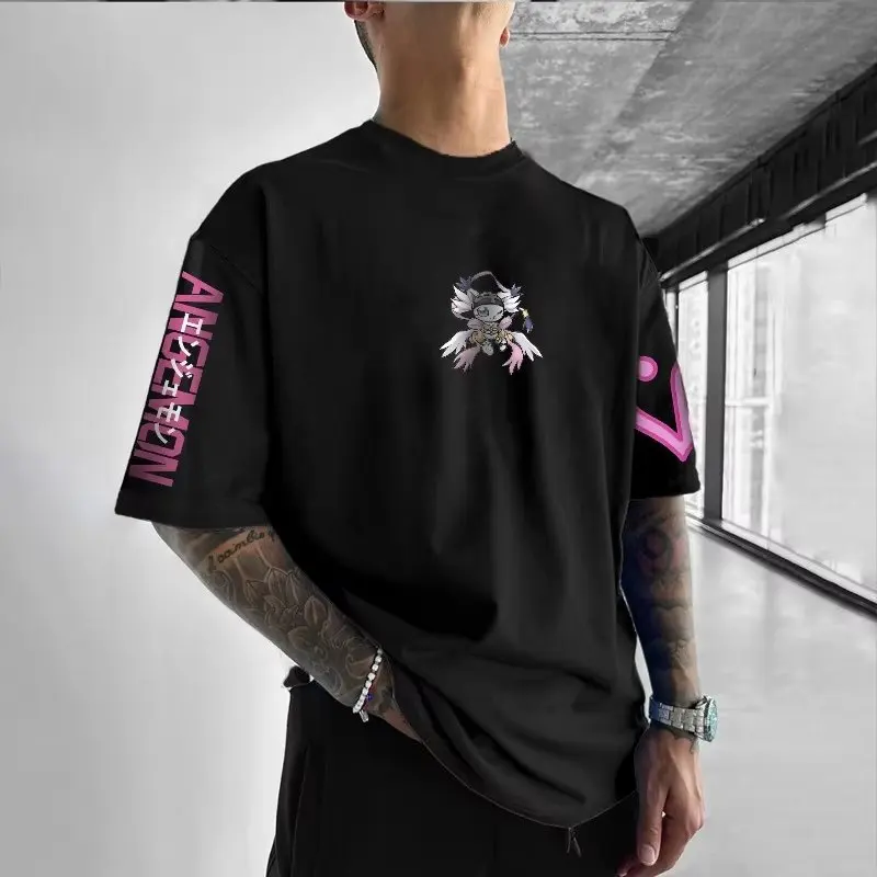 Oversized Digimon Anime Printed Men T Shirt Summer Cotton Short Sleeve Streetwear Casual Top Japanese Cartoon Graphic Tee Y2k