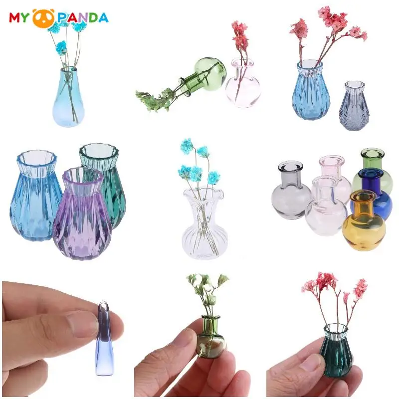 1:12 Dollhouse Miniature Glass Vase Transparent Storage Jar Flowerpot Home Garden Decor Handcrafted Accessories