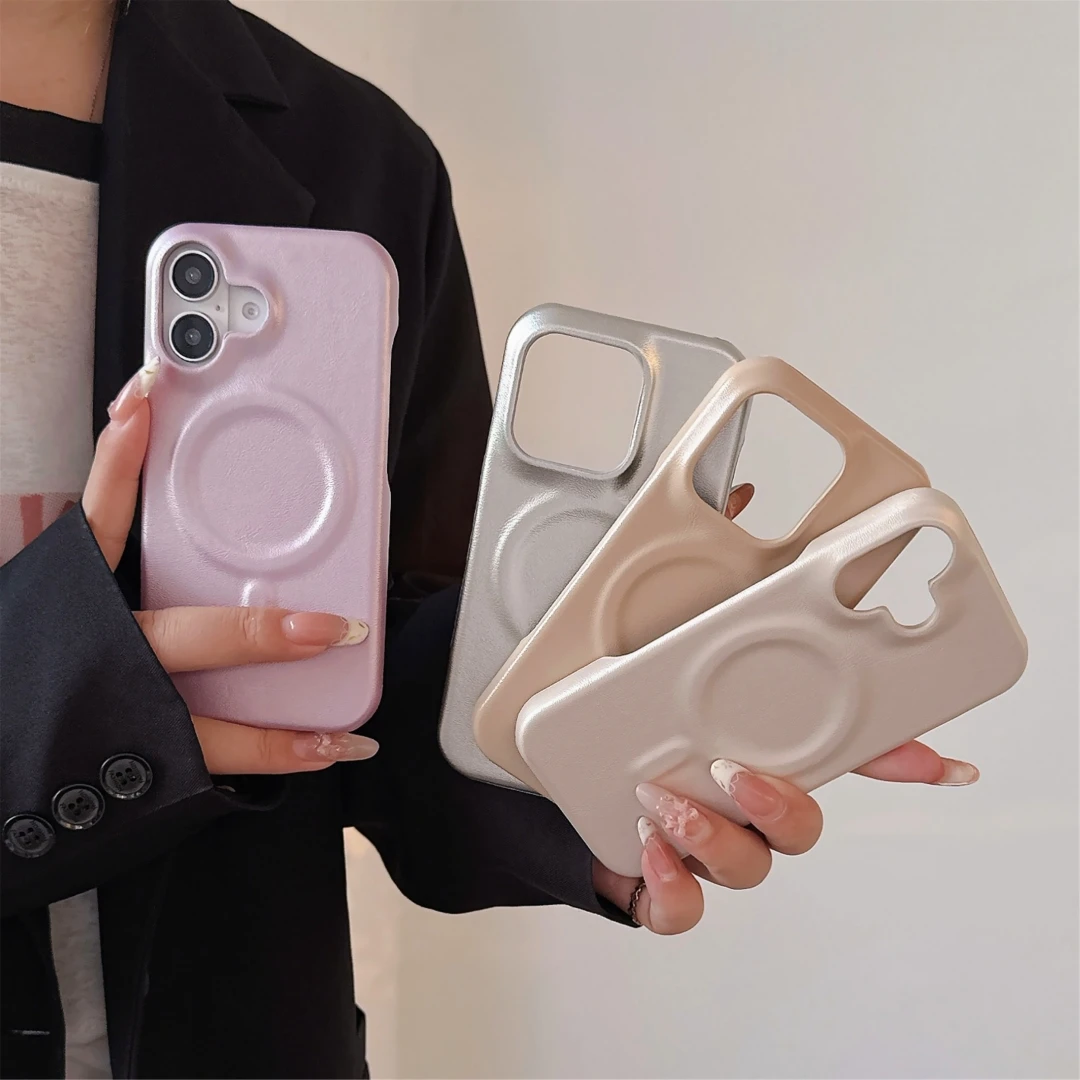 

Luxury Glossy PU Leather Texture Case For Apple iPhone 16 15 14 13 12 Pro Max For Magsafe Magnetic Charging Shockproof Cover