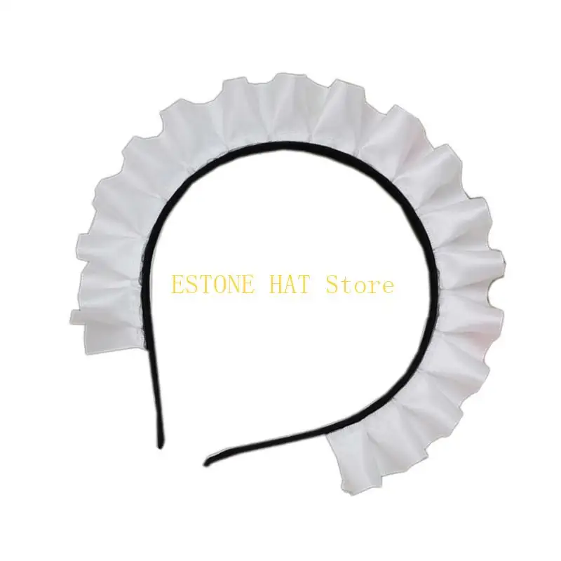 

49MF Delicate Pleated Lace Headbands Girl Taking Photo Hair Hoop Maid Costume Tool
