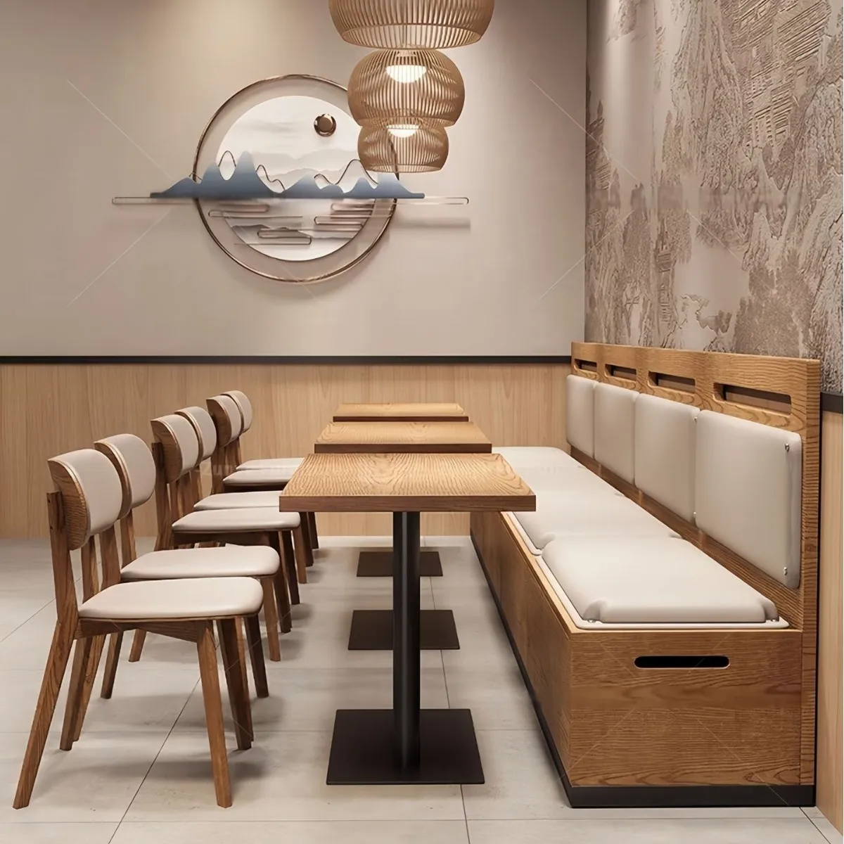 Modern Solid Wood Dining Table Chair Set - Durable Booth Seating for Restaurant Cafe Hotel