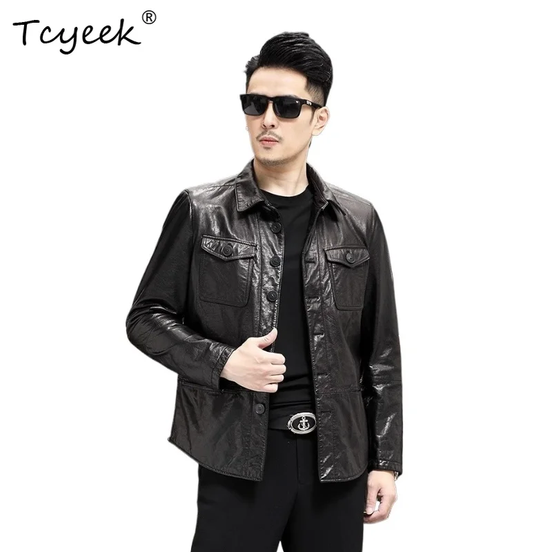 Tcyeek Oil Wax Cowhide Jacket Motorcycle Leather Jackets for Man Trendy Autumn Coats Men's Genuine Leather Jacket 2026 Chaquetas