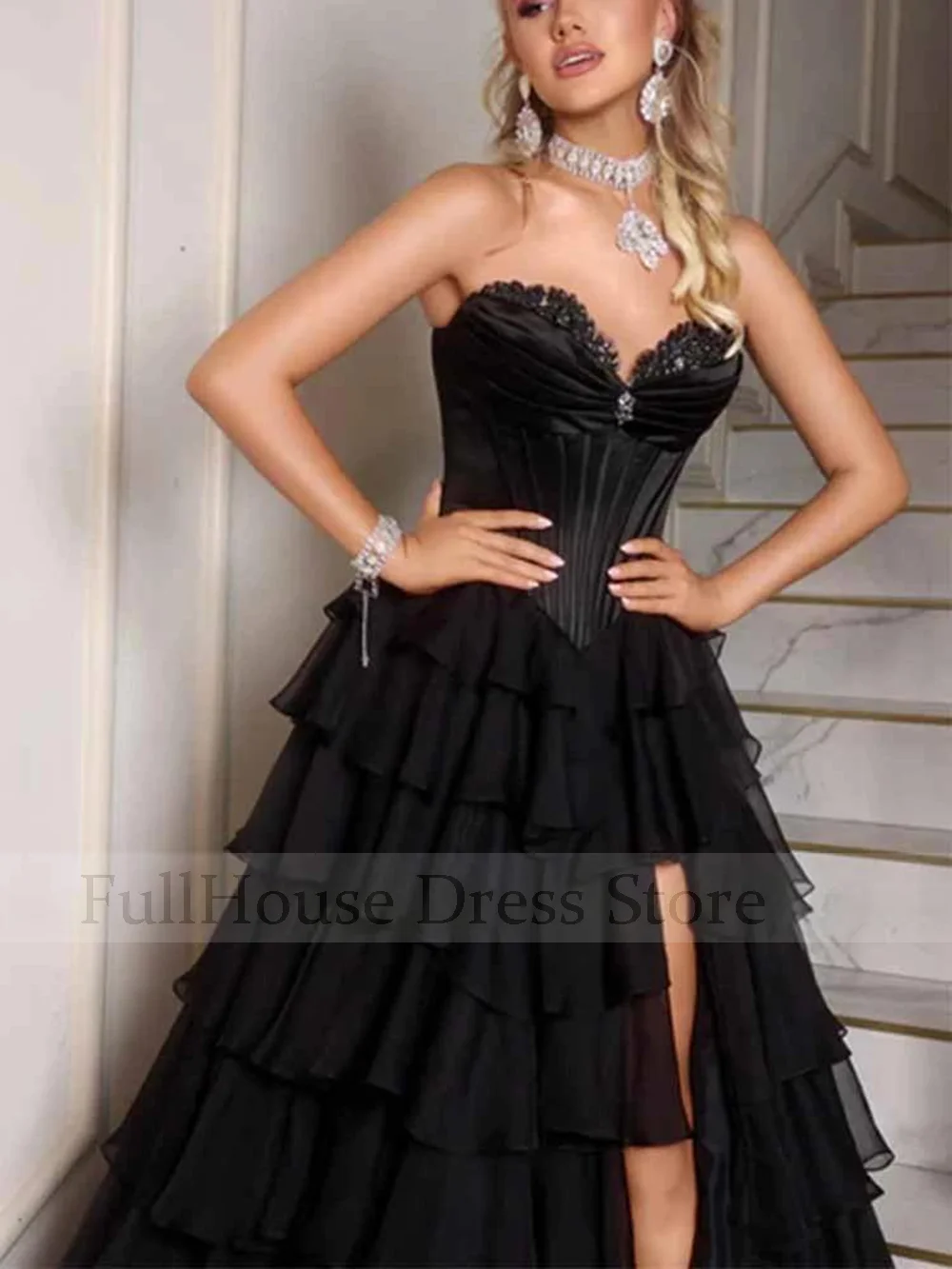 Ocasião sob medida encantador decote em coração tule a linha vestido de noite fenda lateral miçangas babados vestido de festa com trem