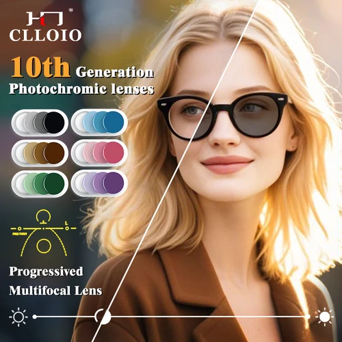 CLLOIO lentes ópticas multifocales fotocromáticas antiluz azul 1,56 1,61 1,67 1,74 lentes de gafas de CR-39 graduadas progresivas