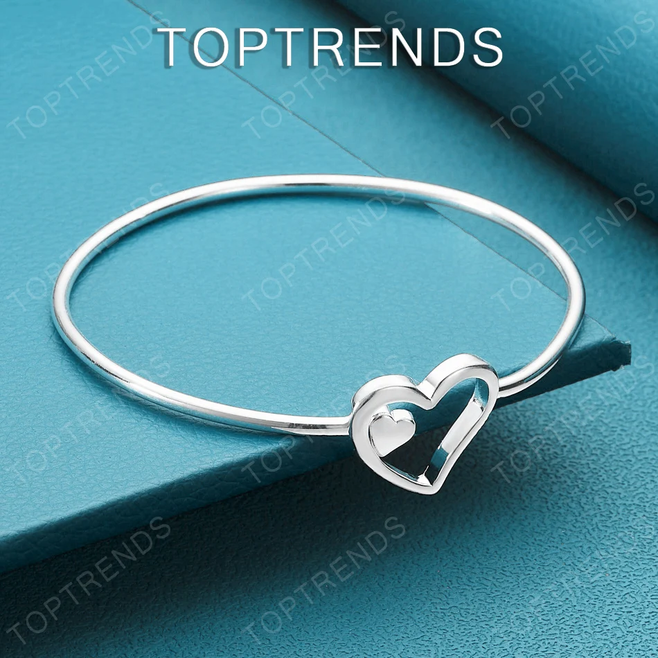 

Exquisite Versatile 925 Sterling Silver Heart Adjustable Bangle Valentine's Day Gift Jewelry Accessories For Women Fashion Party
