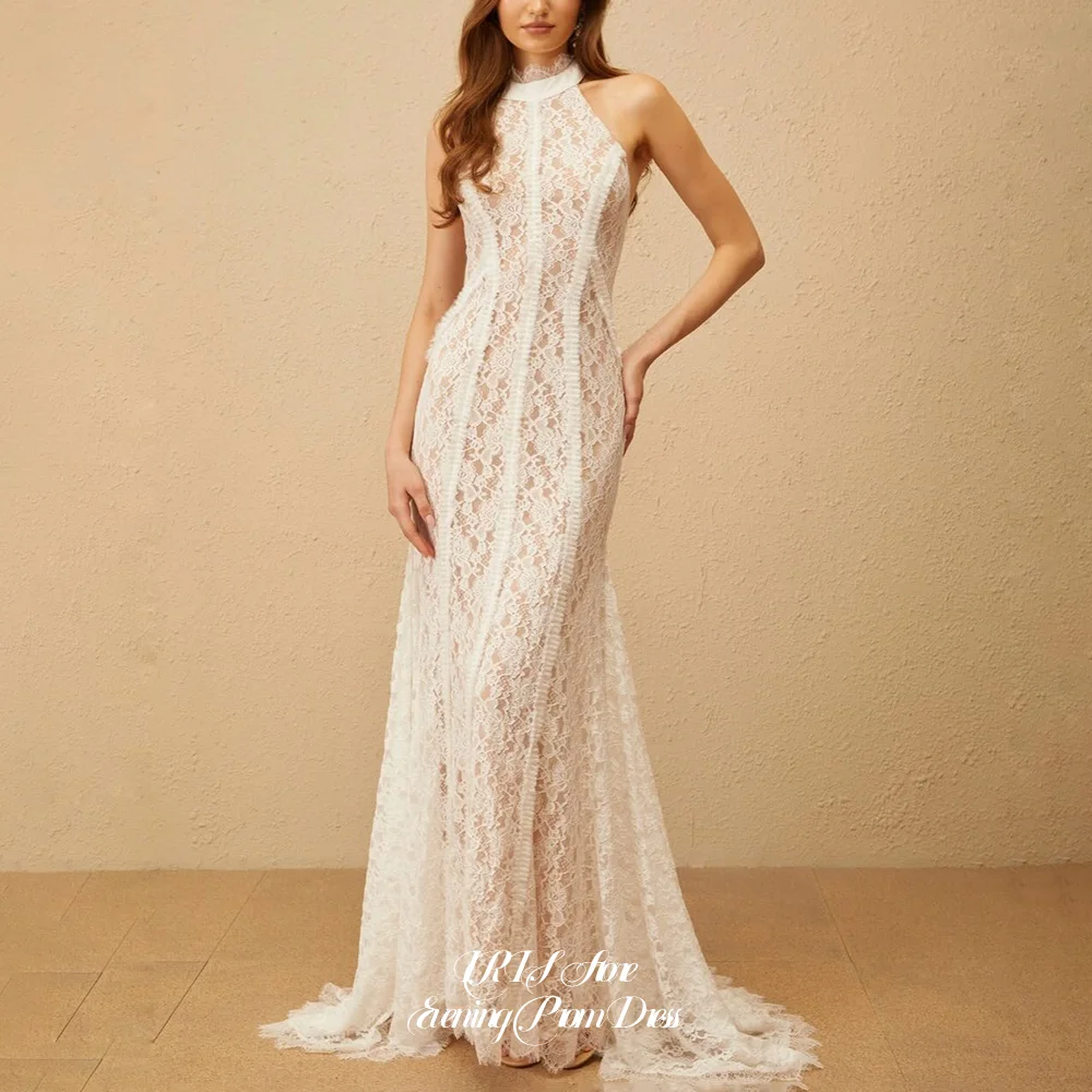 

IRIS Romantic Lace Prom Dress Customized for Women Halter High Neck Open Back Lace-Up Mermaid for Garden Party 2026