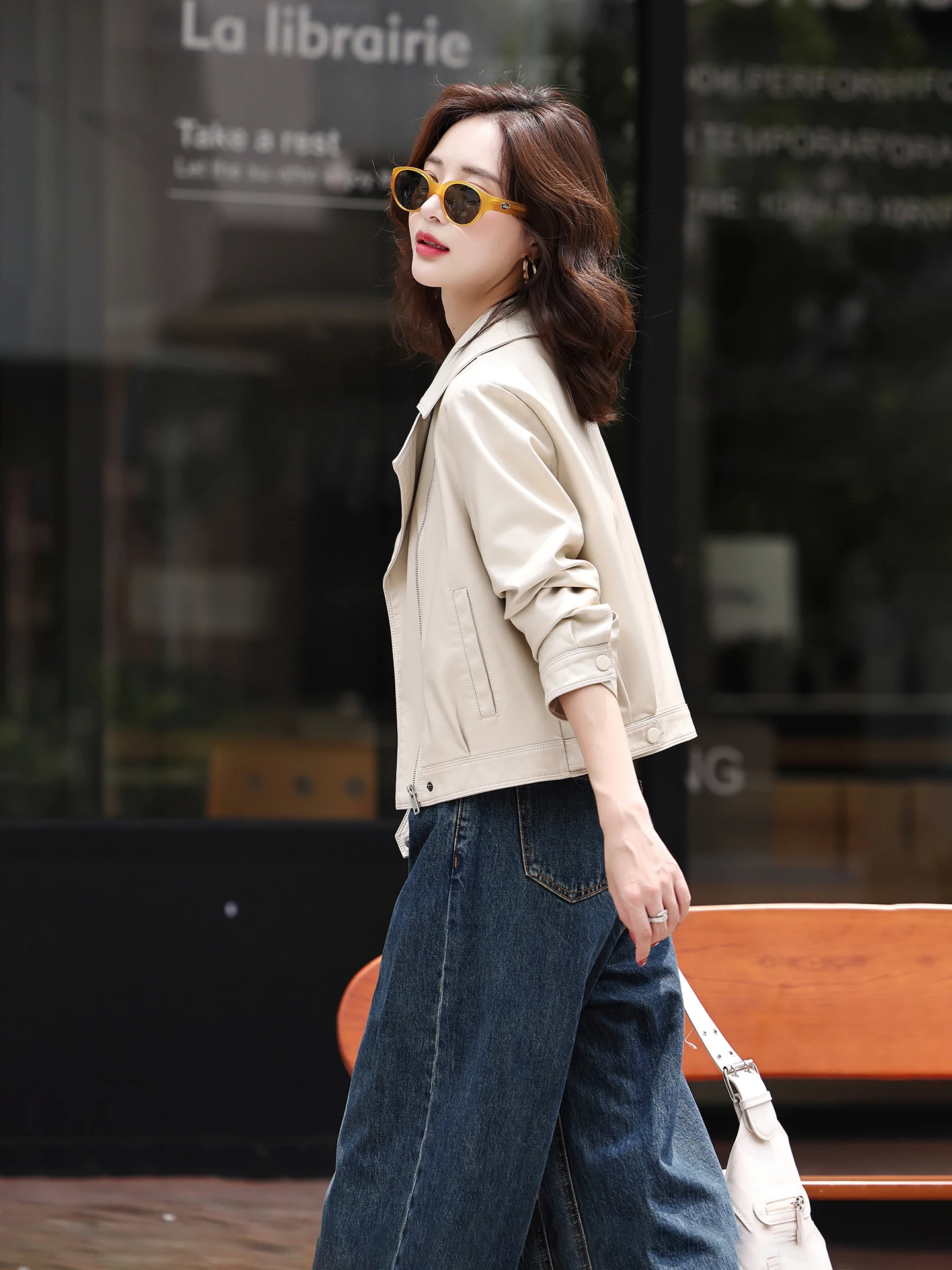 

Ning ort Genuine Leather Jaet Women's Suit Sle Loose Fit 2025 New Spring Autumn Ele Slimming eepskin Biker ...