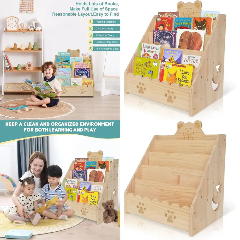 

Multi-Level Wooden Bear Bookshelf for Kids, Montessori-Style Organizer, Perfect for Bedrooms and Playrooms