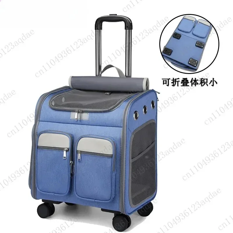 Tie Rod Pet Backpack, Large Space Silent Universal Wheel Cat Bag, Folding Tie Rod Pet Bag