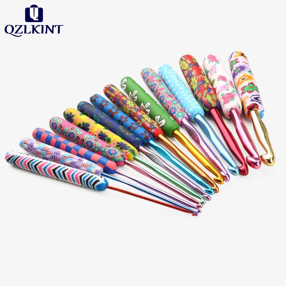 

2.0-10.0MM Beautiful Floral Pattern Polymer Clay Crochet Hooks - DIY Knitting Needles for Sweaters and Scarves