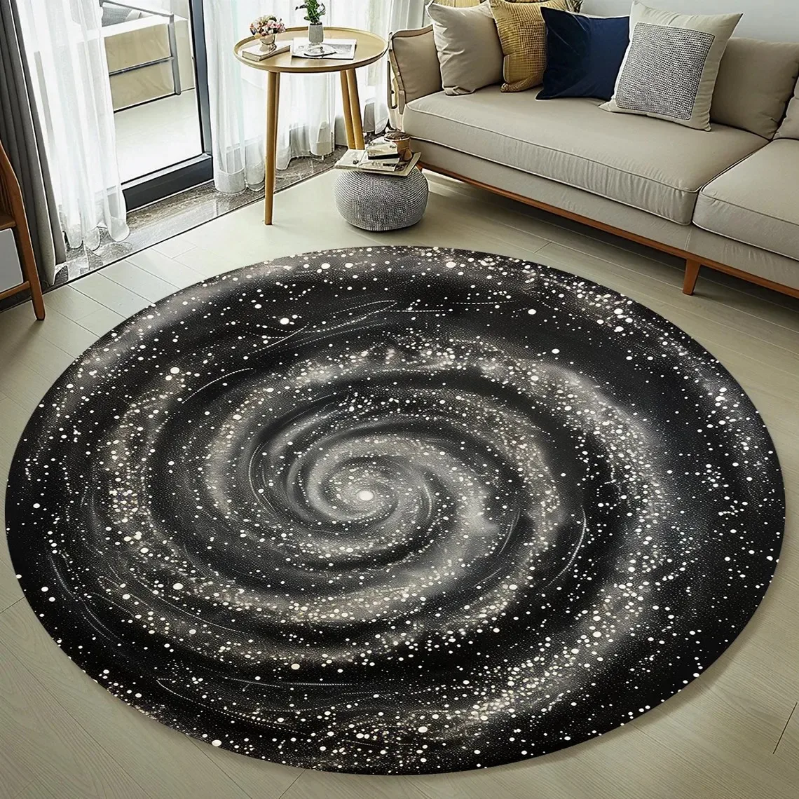 

Stars Round Rug – Machine Washable Non-Slip Carpet for Living Room & Bedroom Decor