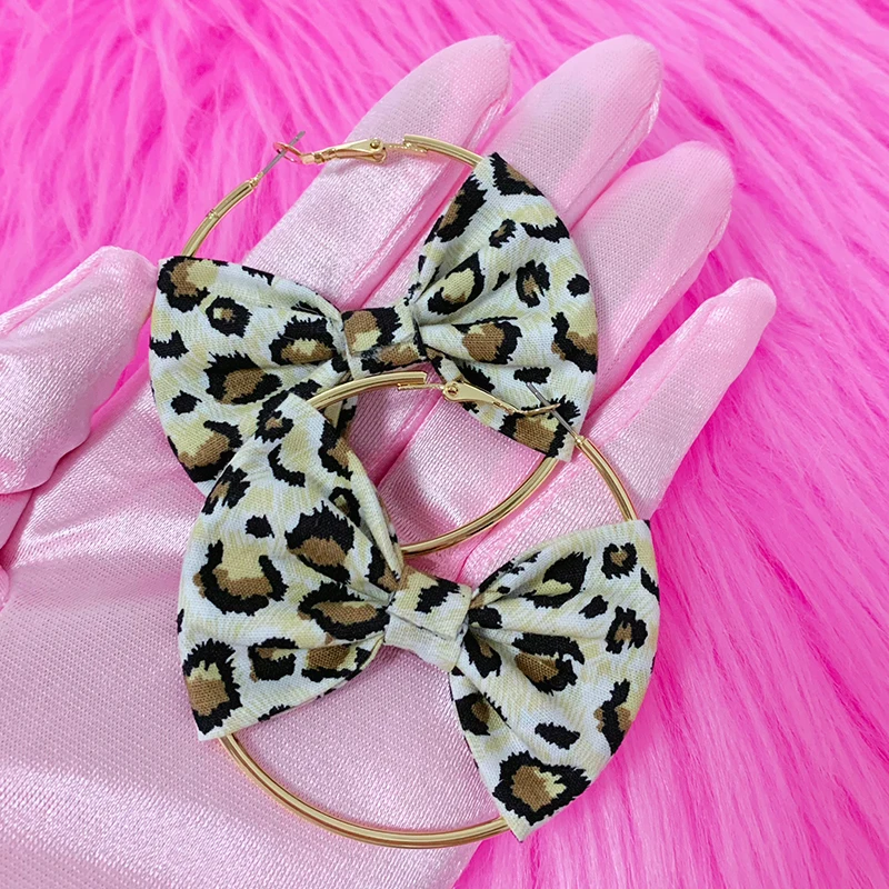 Y2K Earrings Leopard Print Bowknot Hoop Earrings Sexy Accessories Vintage Pink Earrings Women Korean Fashion Kawaii Jewelry