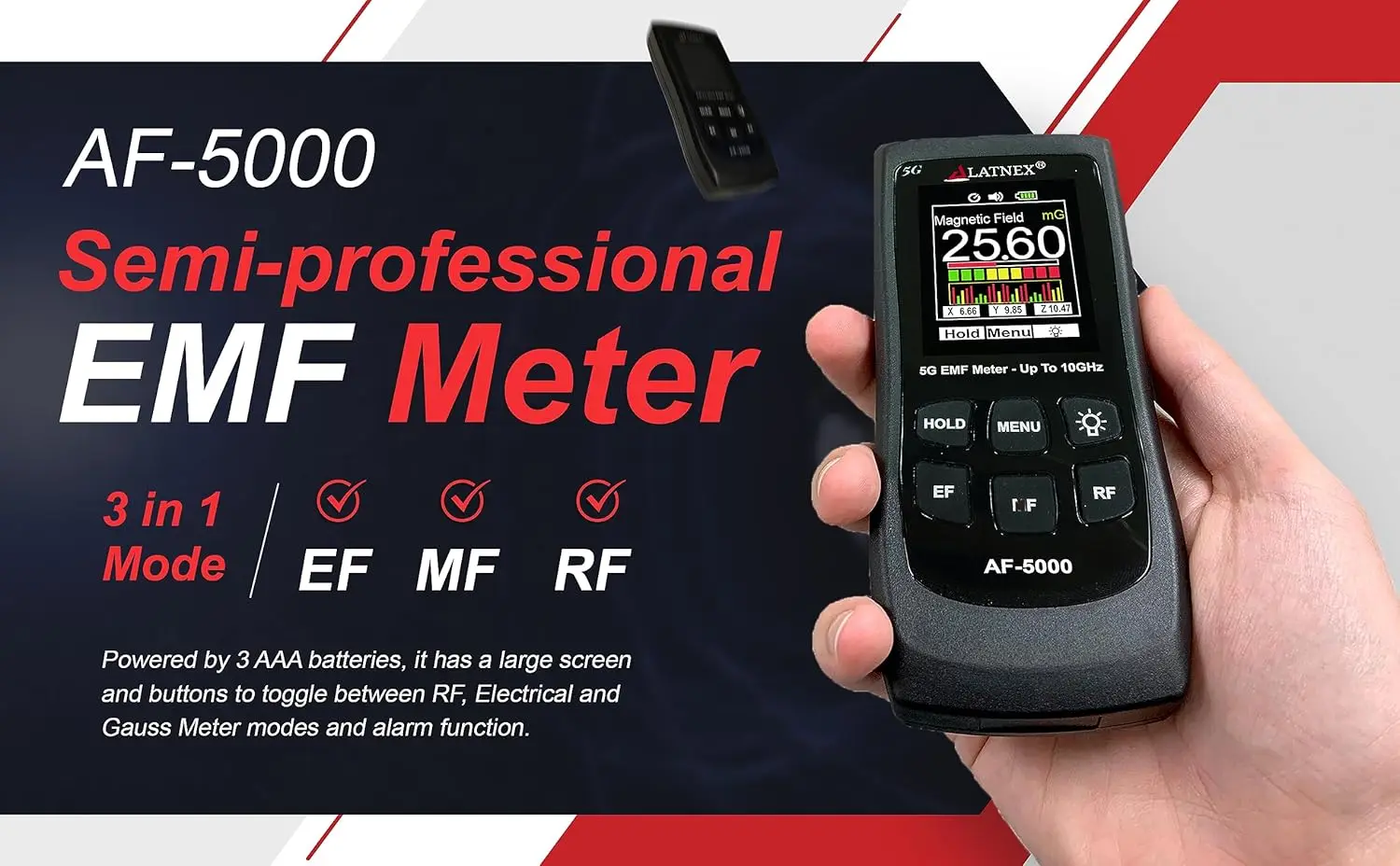 AF-5000 5G EMF Meter RF Detector Tester and Reader with Calibration Certificate - Tests and Measures RF and Microwaves, 3-Axis G