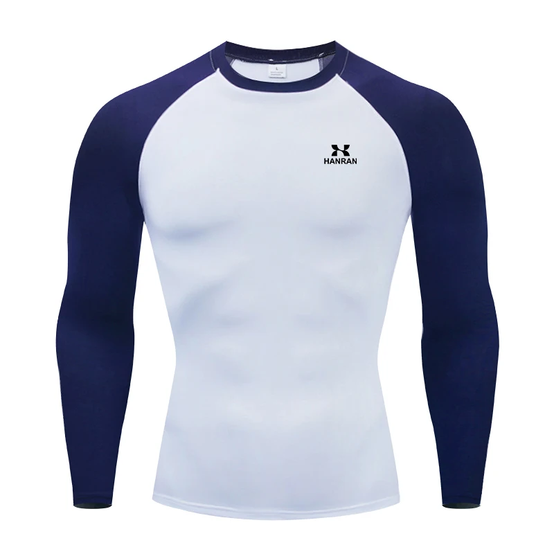 HANRAN Men Sport T-shirt Quick Dry Bodybuilding Running Shirt Long Sleeve Compression Top Gym T Shirt Men Fitness Tight Rashgard