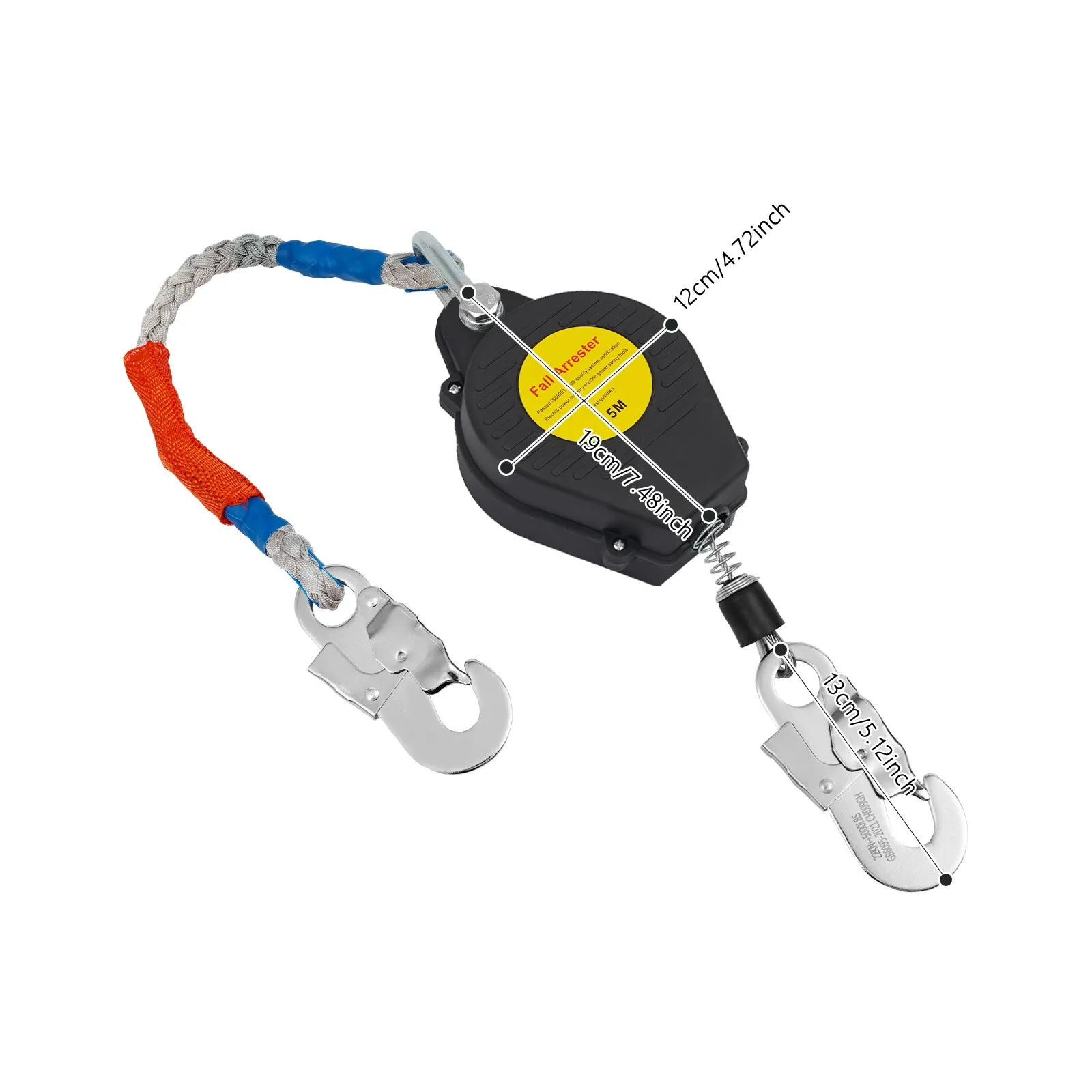 (5m, Czarny) Sprzęt do ochrony przed upadkiem, Samozwijający się ogranicznik upadku, Sprzęt do ochrony przed upadkiem, Maksymalne obciążenie 150kg