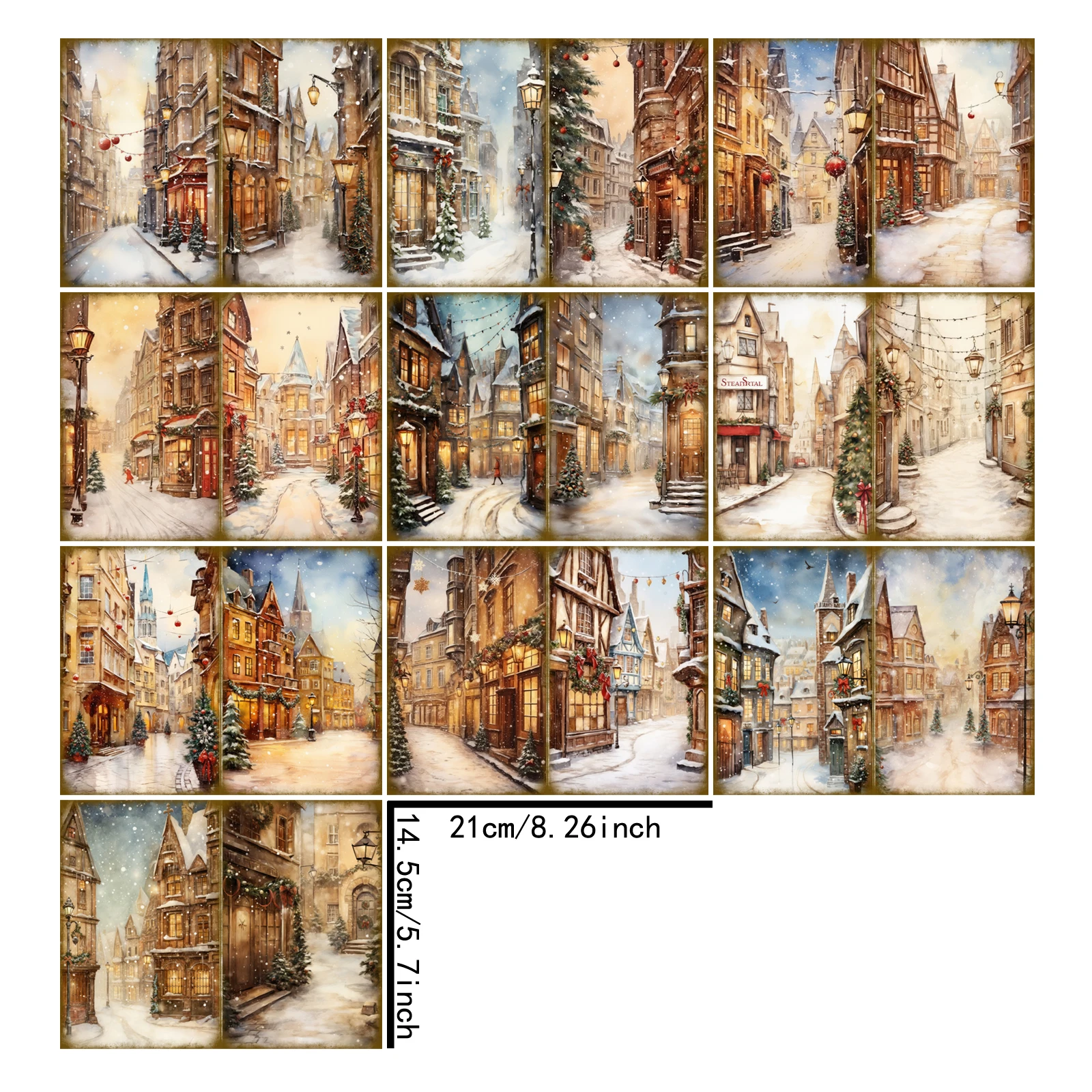10 Sheets A5 Size Christmas Snow Street View House Street View Background Vintage Grunge Journal Planning Scrapbooking