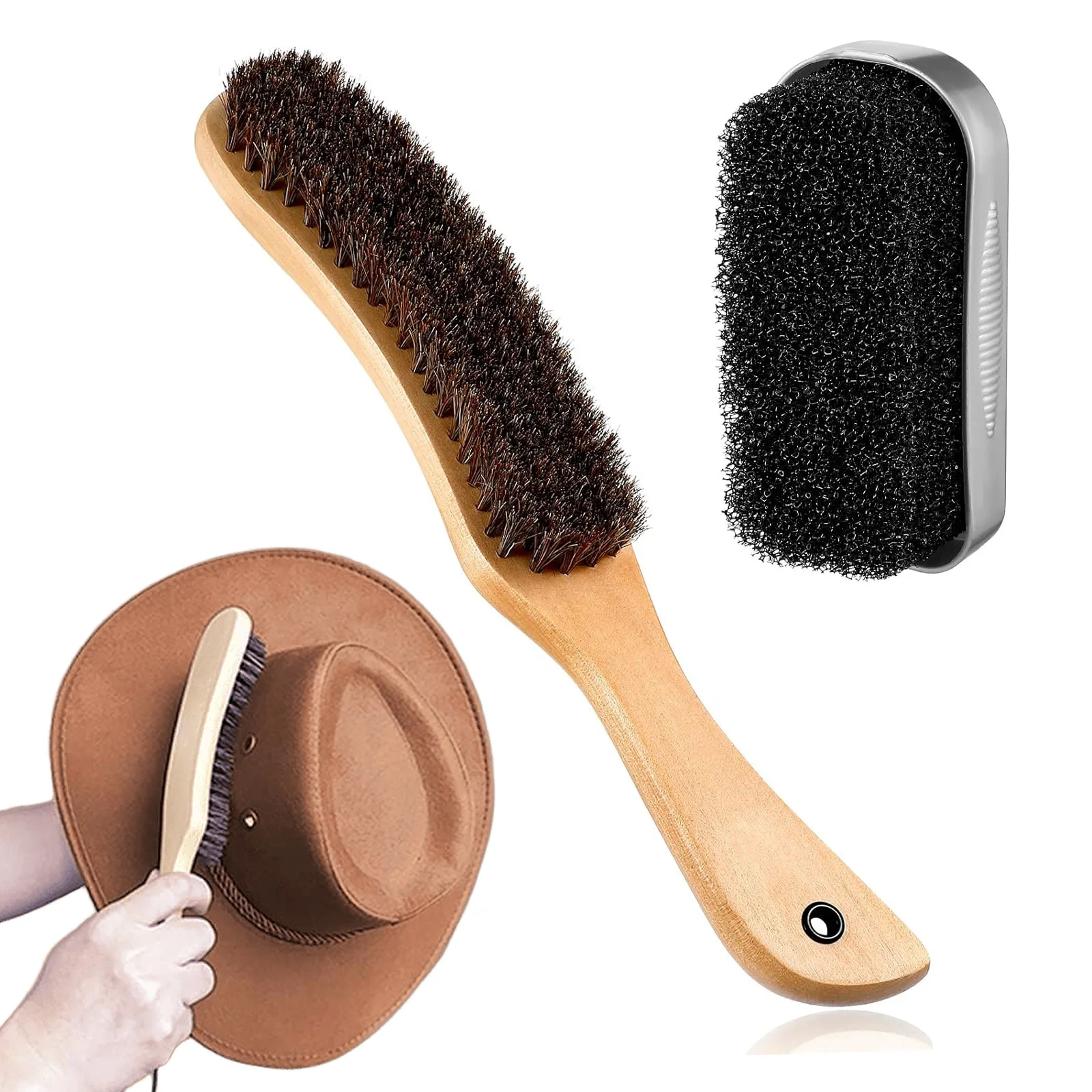Felt hat cleaner denim hat brush cleaning kit brush and cleaning sponge set horsehair wood cleaning sponge polishing brush