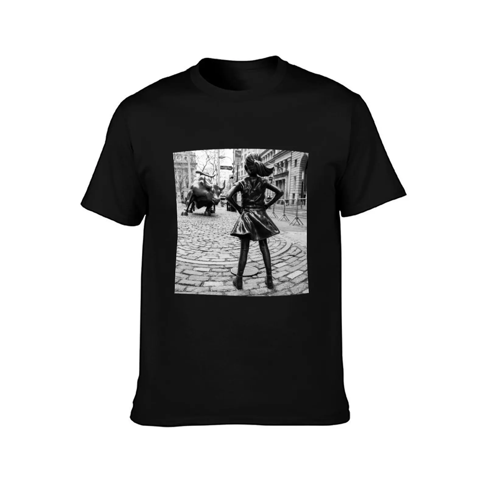 Fearless Girl And Wall Street Bull Statue T-Shirt Casual Street Style Short Sleeve Tee T-Shirt