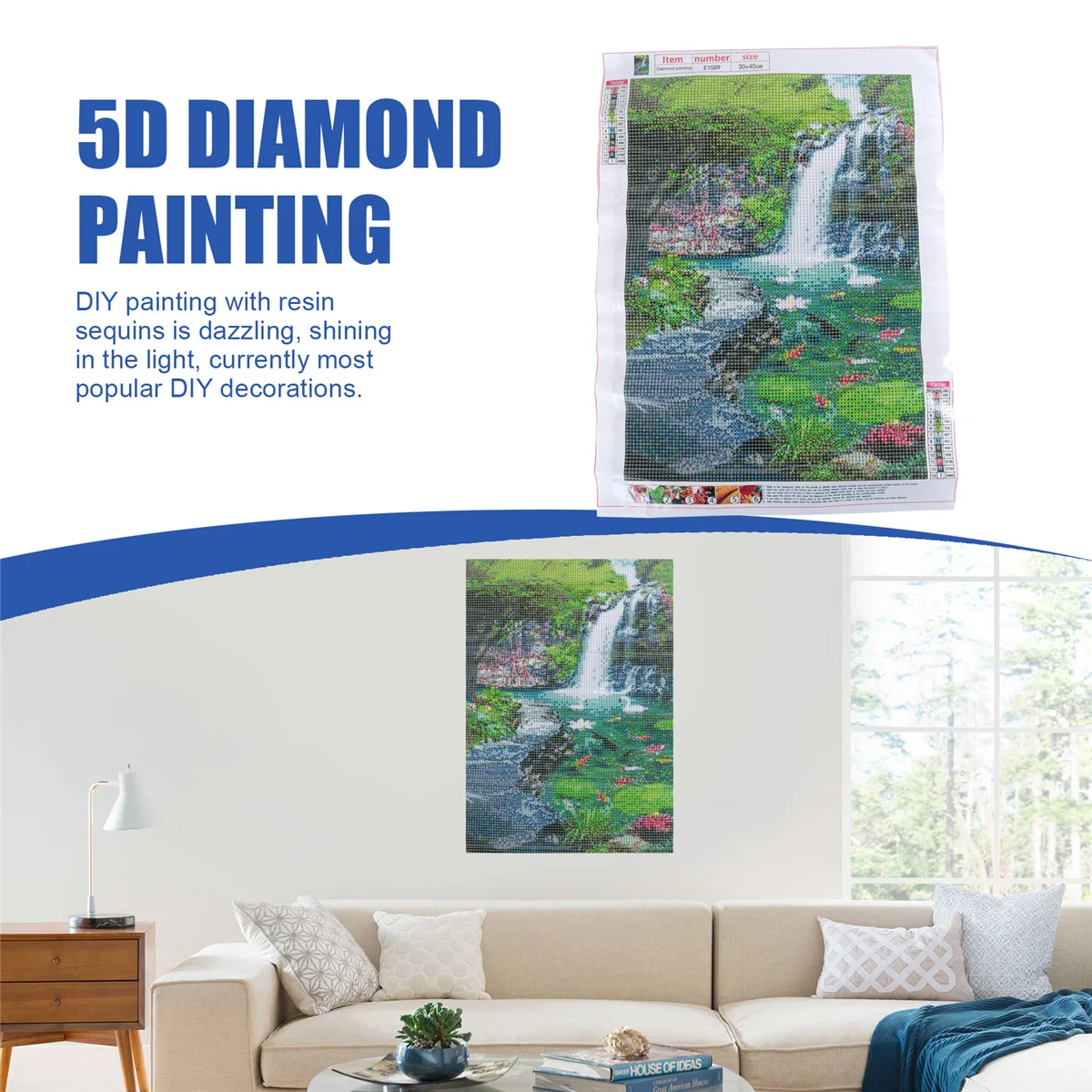 A71Z Wasserfall Landschaft Fisch DIY Diamant Stickerei Landschaft Voller Strass Wohnkultur