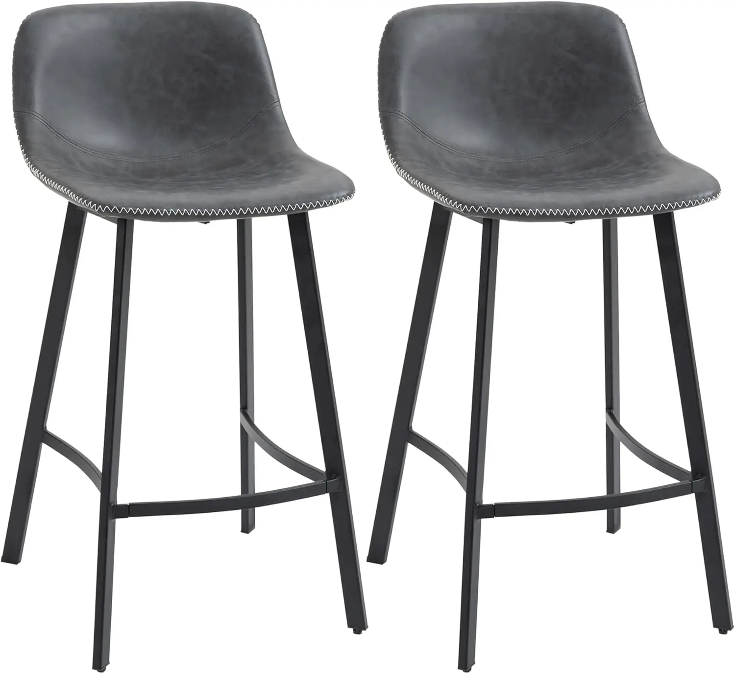 

Height Bar Stools, Industrial Kitchen Stools, Upholstered Armless Bar Chairs with Back, Steel Legs, Set of 2, Grey