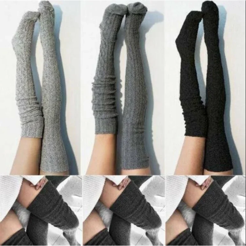 

European and American solid color long tube knitted socks over the knee for warmth, autumn and winter woolen stockings