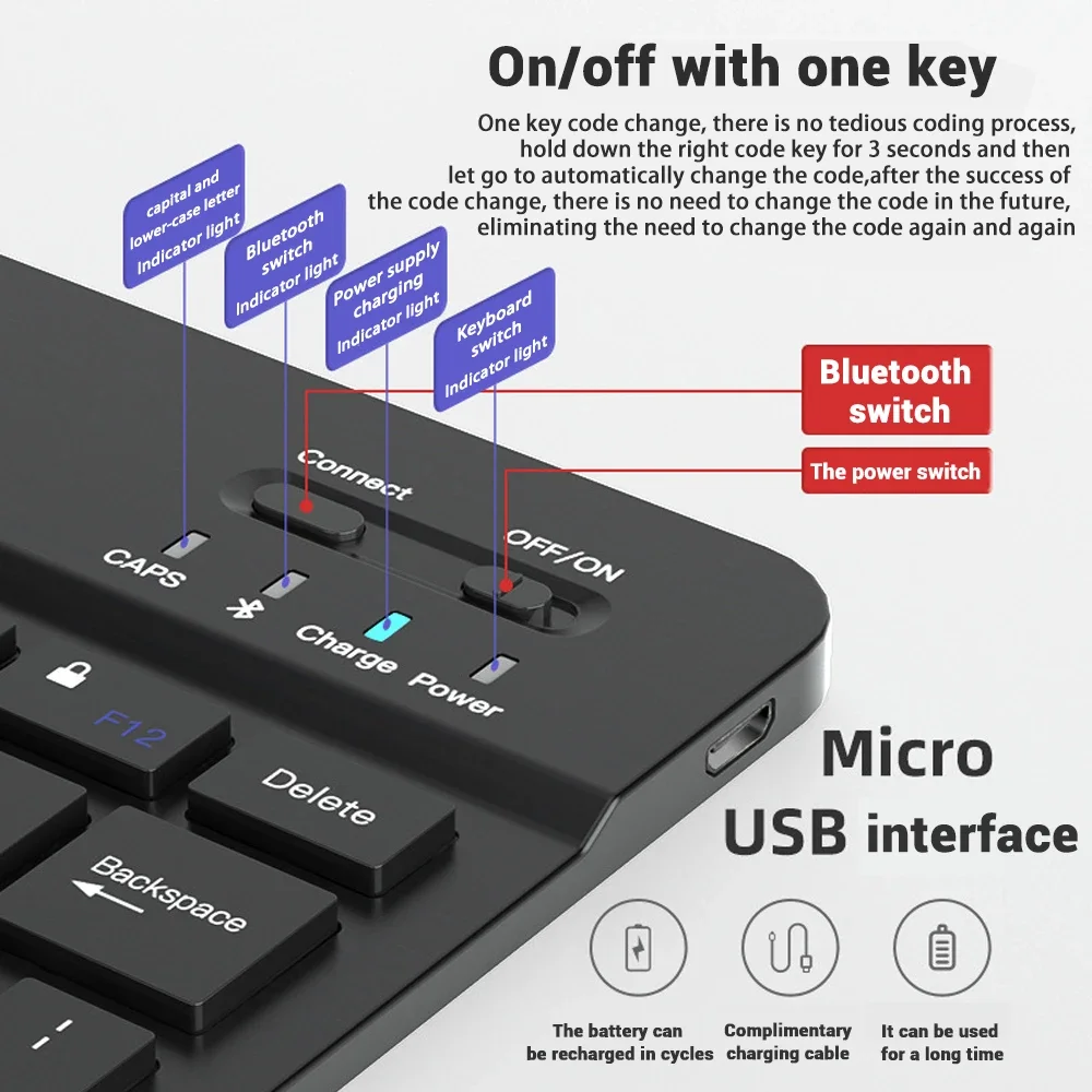 Novo Teclado e Mouse Sem Fio Bluetooth para Tablets IOS, Android e Windows, Teclado em Várias Línguas para iPad Air Mini Pro