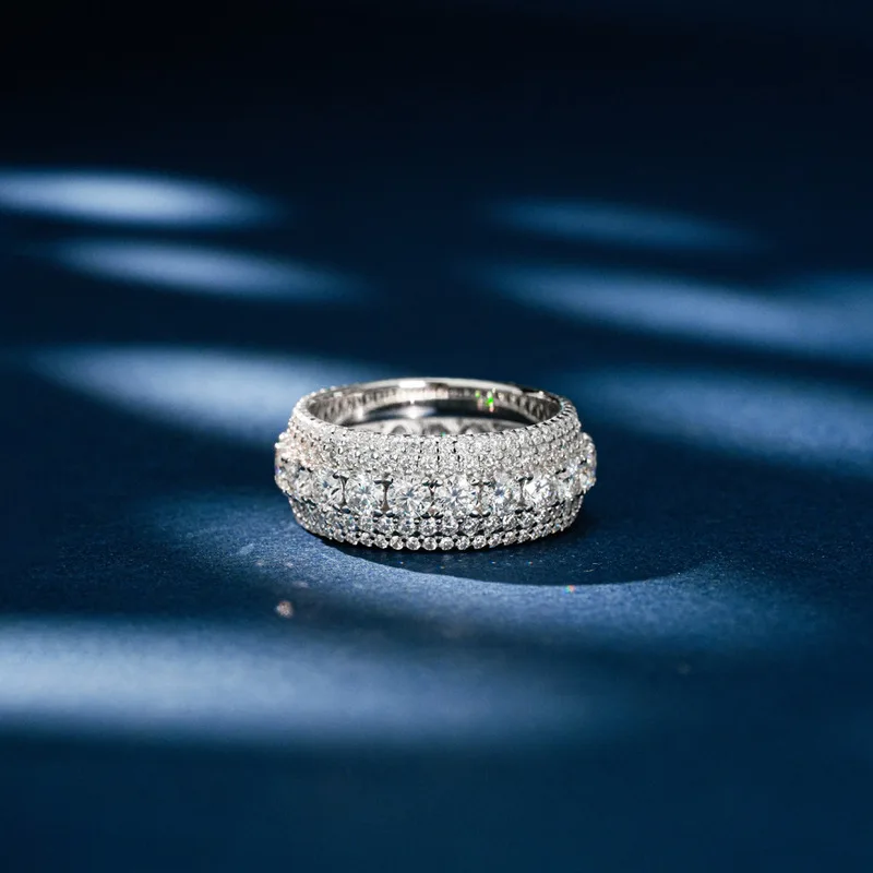 Platinum Pt950 Ring For Women, Featuring Multiple Rows Of Moissanite Diamonds, A Luxurious And Stylish Wedding Jewelry Gift