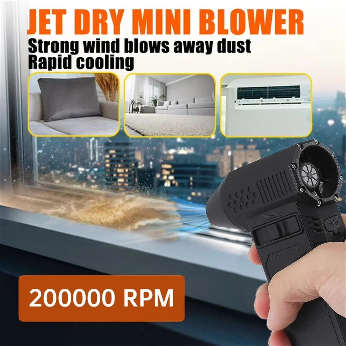 Ventilador de chorro Turbo portátil, soplador de aire eléctrico, aspiradora de 200000 RPM, Motor sin escobillas para soplado de nieve de coche