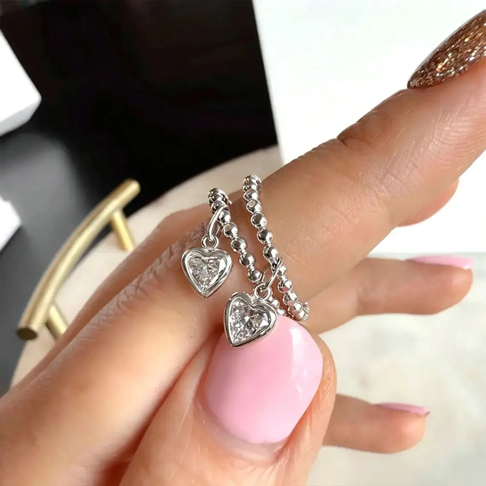 Lnkry Certified 6.5x6.5mm Heart Moissanite Ring 14k Gold Filled Round Bead Rings For Women Girls Unique Design Fine Jewelry 3
