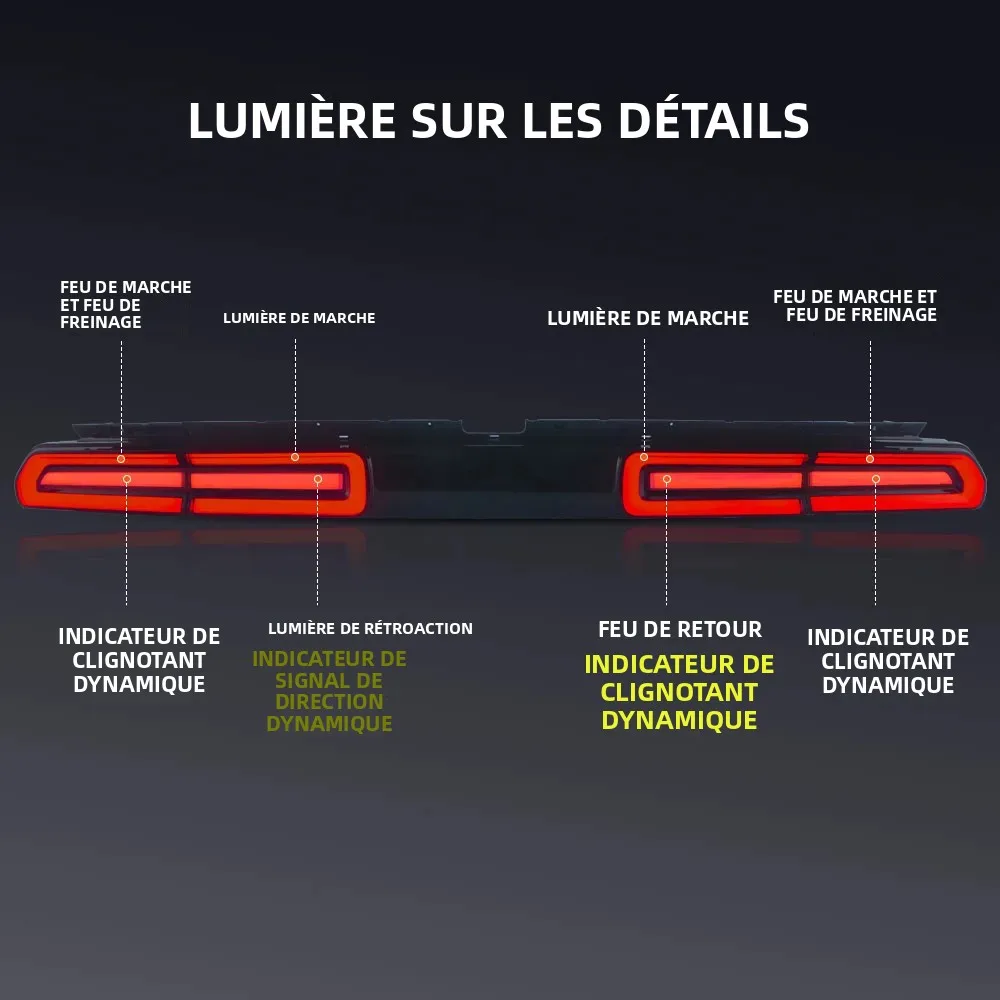 Imagen 4: Par de luces traseras LED para Dodge Challenger 08-14 DRL señal de giro de freno inverso Plug And Play conjunto de luz trasera de coche