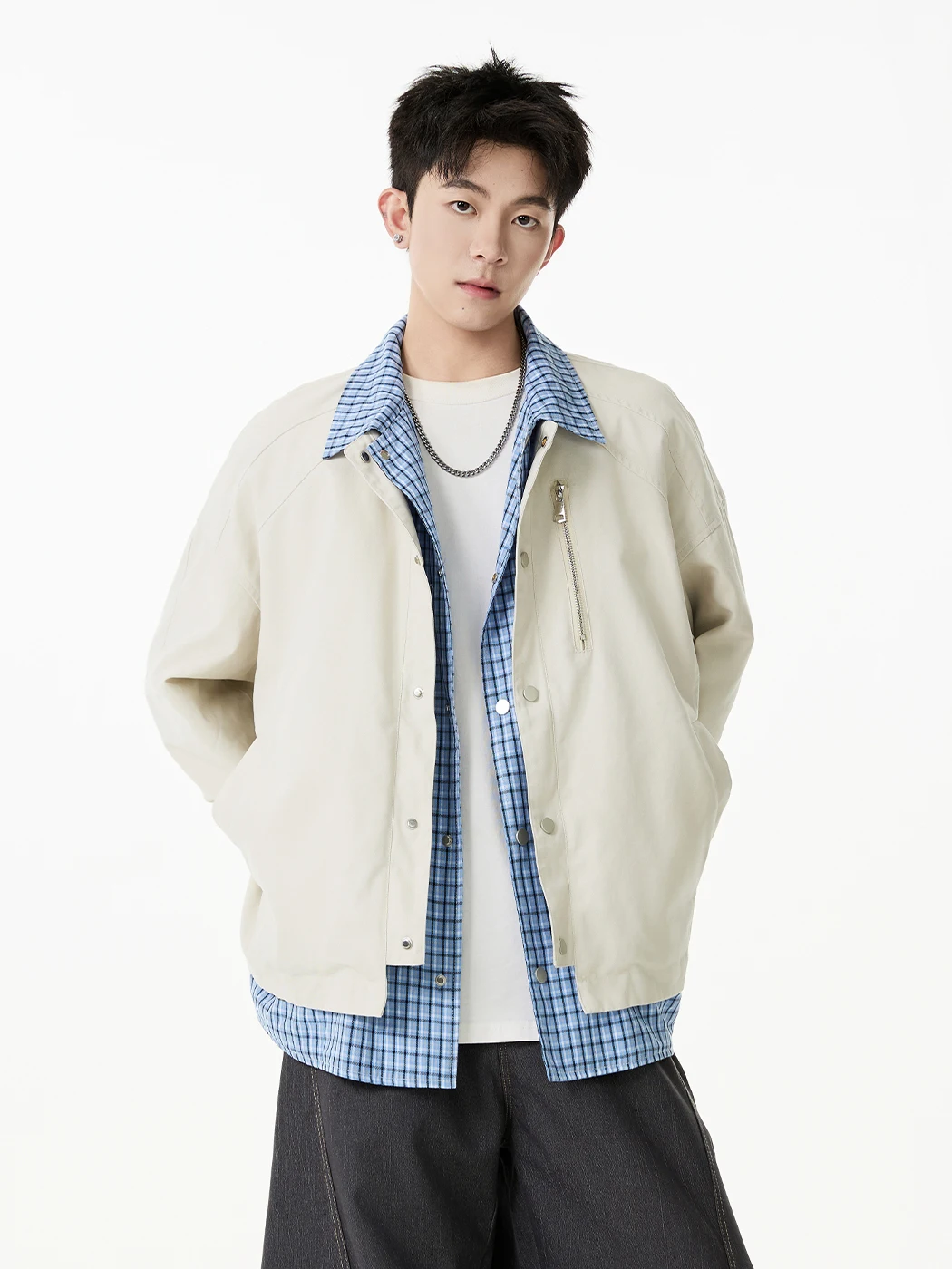 

Мужская осенняя ткань в клетку American Sle Cleanfit, модная высококачественная рабочая одежда Feeling Haome Flight, пальто свободного покроя из полиэстера F...