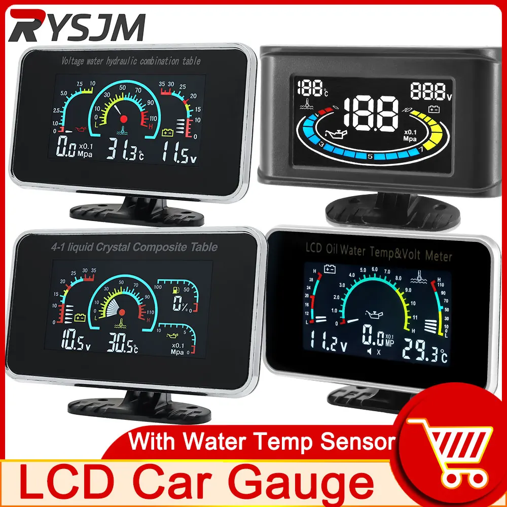 Water Temperature Meter 12V 24V Universal LCD Car Gauges Sensor 10mm Voltmeter Oil Pressure Gauge  Auto Accessories Replacement