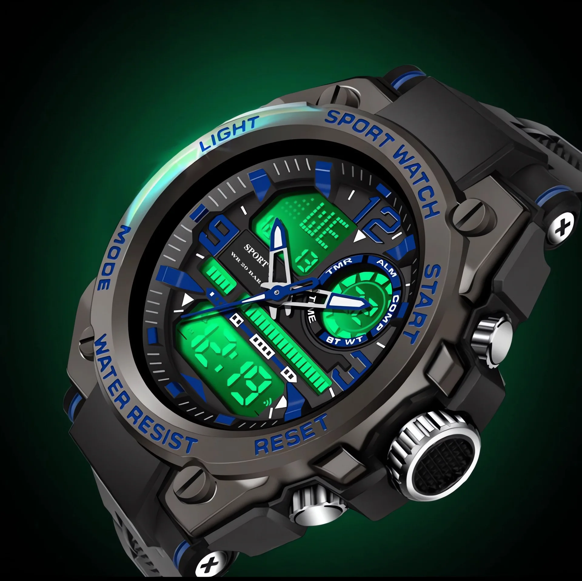 ساعة رياضية رجالية متعددة الوظائف مقاومة للماء وساعة منبه مضيئة للرجال وساعة رقمية LED كبيرة الحجم وساعة يد إلكترونية للرجل