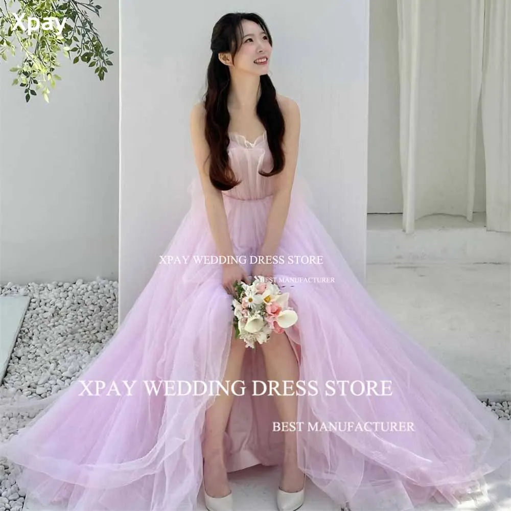 

XPAY Fairy Lavender Tulle A Line Long Prom Dresses Korea Garden Floor Evening Gowns Formal Occasion Party Wedding Photo Shoot