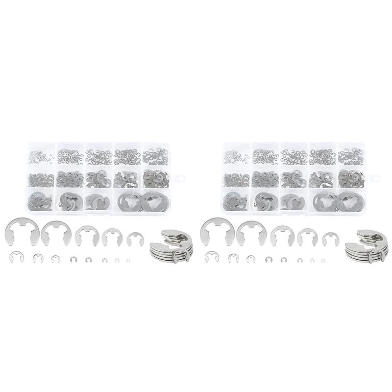 AA19 580Pcs E Clip Circlip Washer Assortment Kit Stainless Steel 1.2-15 Mm External Retaining Ring Clip For Pulleys Shaft