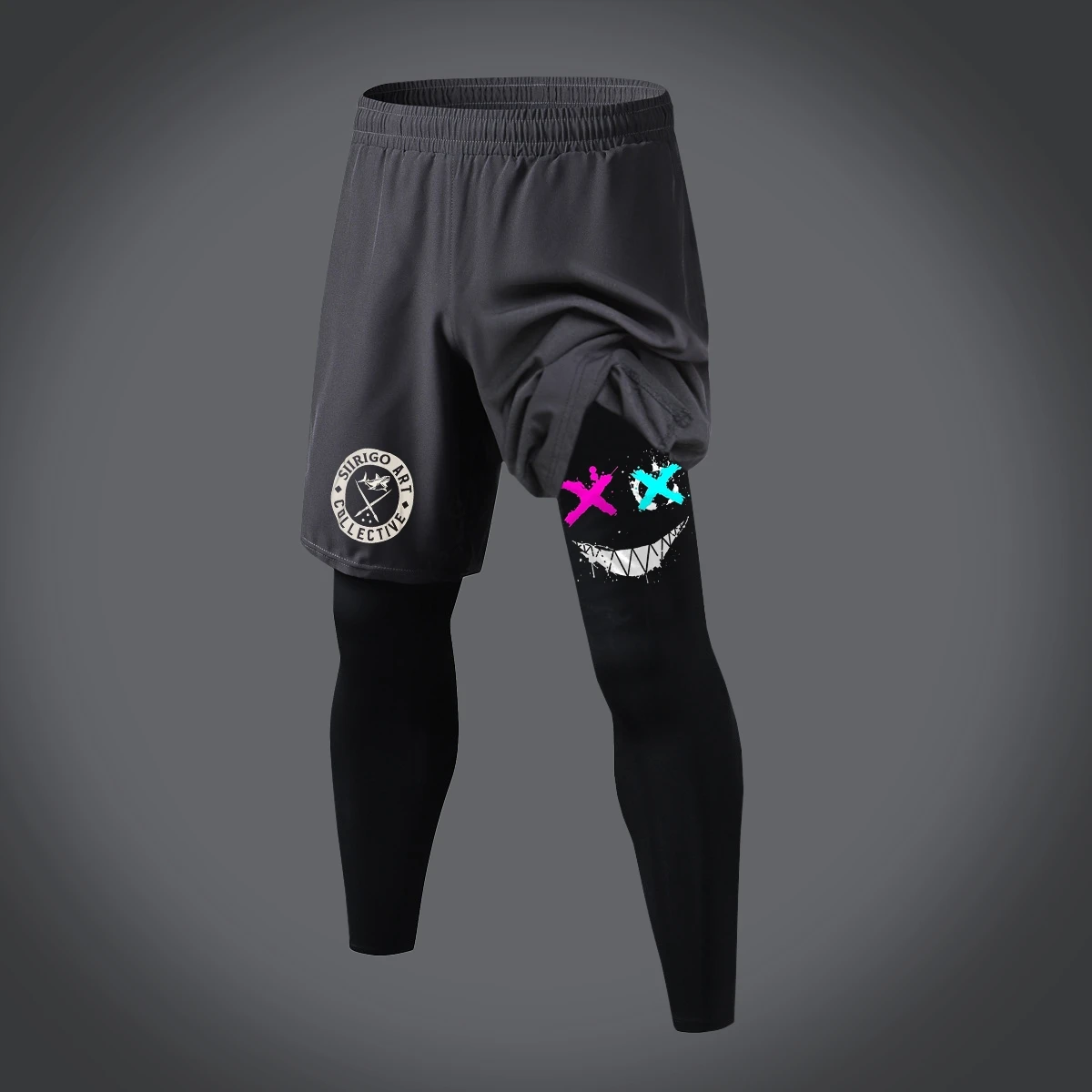 Calça Esportiva Estampada com Sorriso Malvado, Treinamento de Ginástica, Corrida, Basquete, Secagem Rápida, 2 em 1, XS-5XL, Moda, 2024