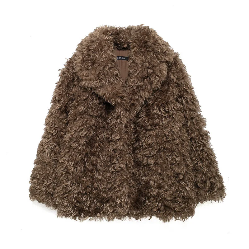 ฤดูหนาวขนแกะกํามะหยี่Faux Fur Fluffyแจ็คเก็ตผู้หญิงSingle-BreastedแขนยาวหลวมWarm Coat Faux Curly Fur Jacket Mujerใหม่