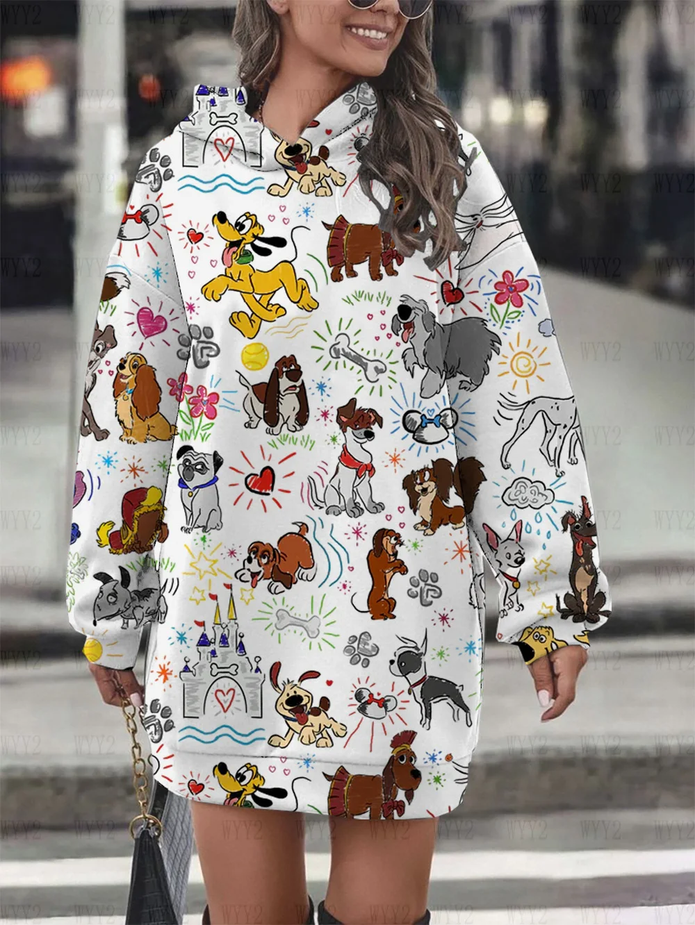 Sweat à capuche à manches longues pour femmes, motif de dessin animé Floral imprimé, robe pull à la mode, Style collégial