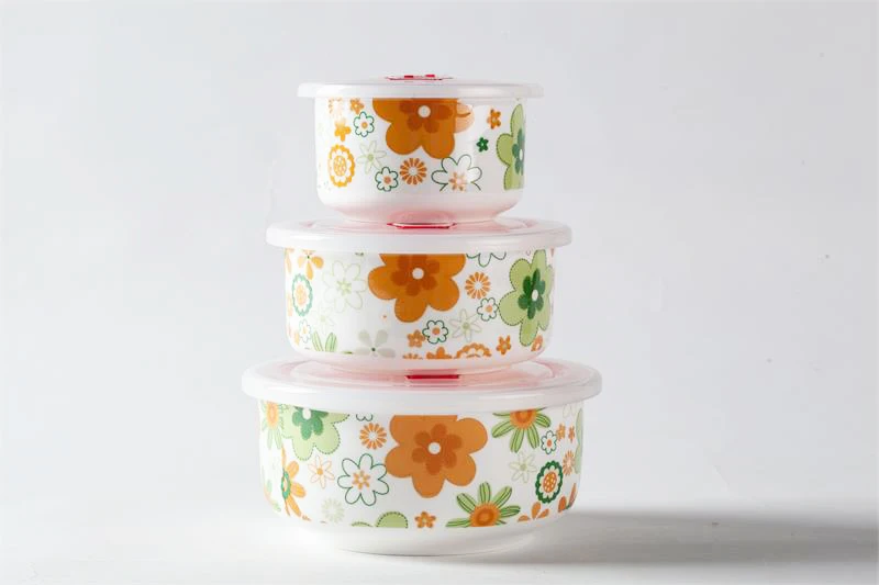 Three-piece, Bone China Kitchen Bowl, Ceramic Lunch Box, Container for Kitchen, Decorative Salad Utensils, Microwave Save