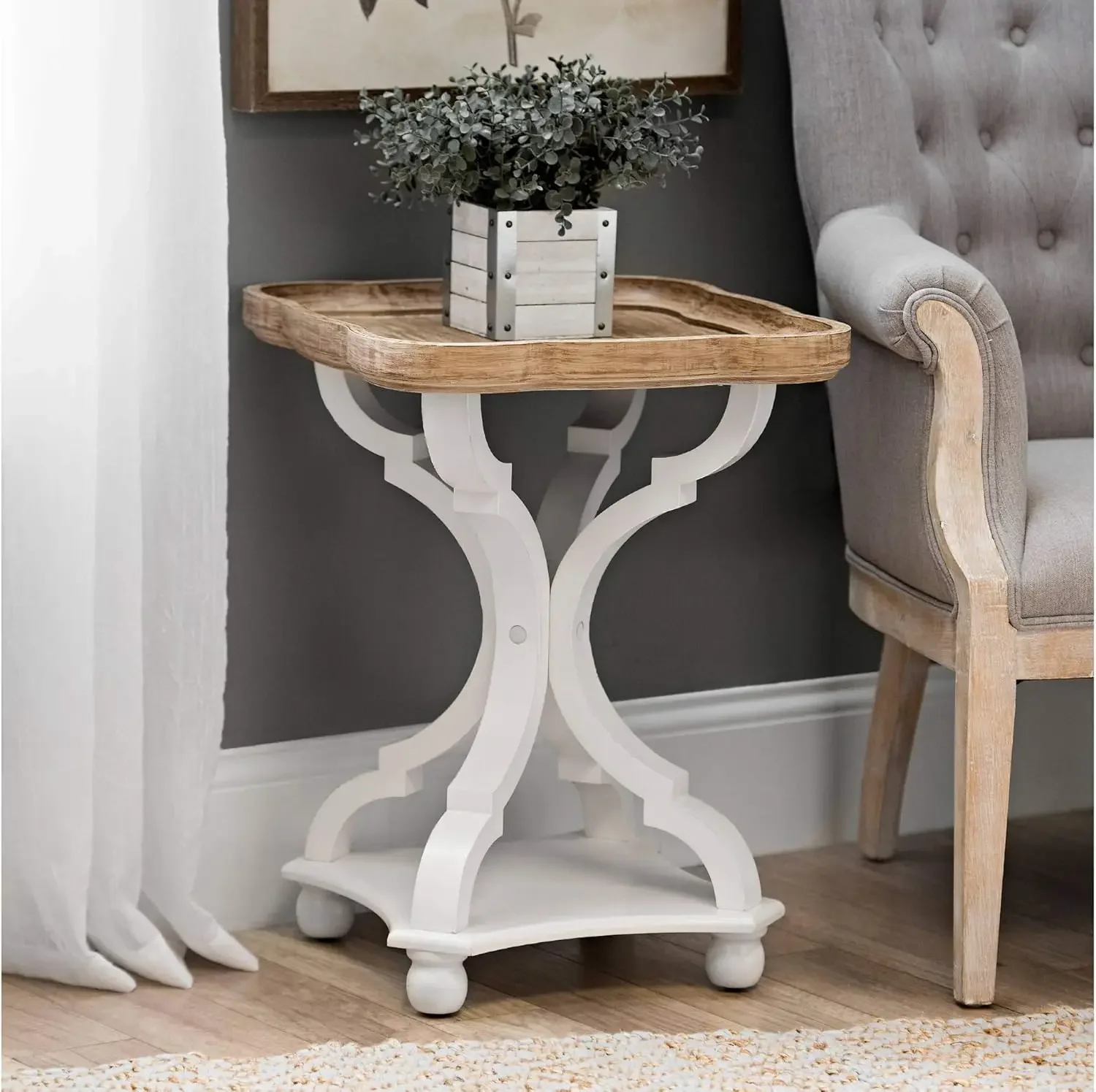 Rustic Farmhouse Cottagecore Accent End Table, Natural Tray Top Side Table Nightstand for Family, Dinning or Living Room