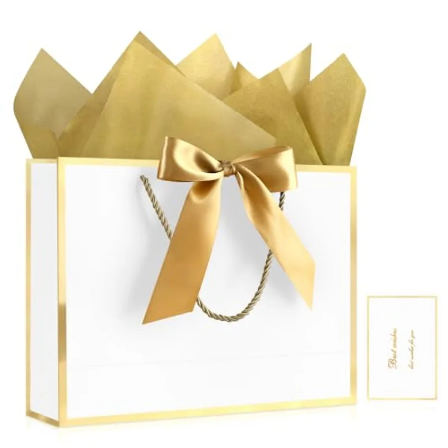 

13" Medium Mothers Day Gift Bags, 1PCS Gift Bag with Ribbon and 1 Greeting Card 2 Tissue Papers, Portable Paper Gift Bag with H