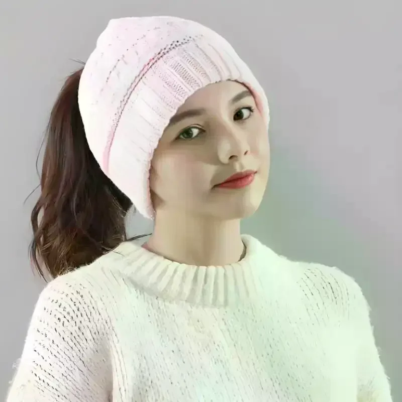 1 قطعة قبعة علوية مفتوحة قبعة متماسكة للنساء ذيل حصان مناسب مرونة عالية شتاء دافئ موضة قبعة رياضية في الهواء الطلق