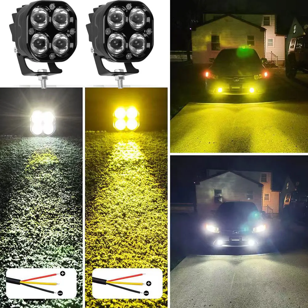 NORGOS-Dual Color LED Spotlights, Fog Lamp, Farol Acessório, Motocicleta, Caminhão, Carro, SUV, ATV, 3 \