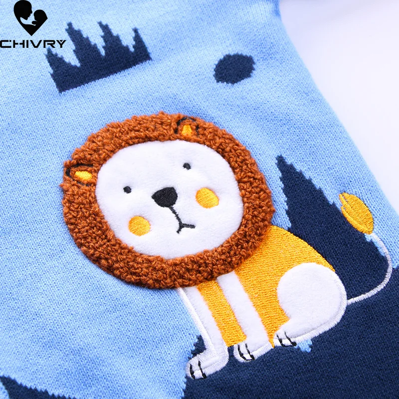 New Autumn Winter Kids Cardigans Baby Boys Cartoon Lion Embroidery Single-breasted V neck Knit Cardigan Sweater Coat Outer Wear