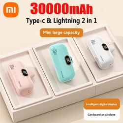 Xiaomi-Mini batterie externe 30000mAh, chargeur de tÃĐlÃĐphone portable portable, cÃĒble intÃĐgrÃĐ, capsule, pour iPhone de type C