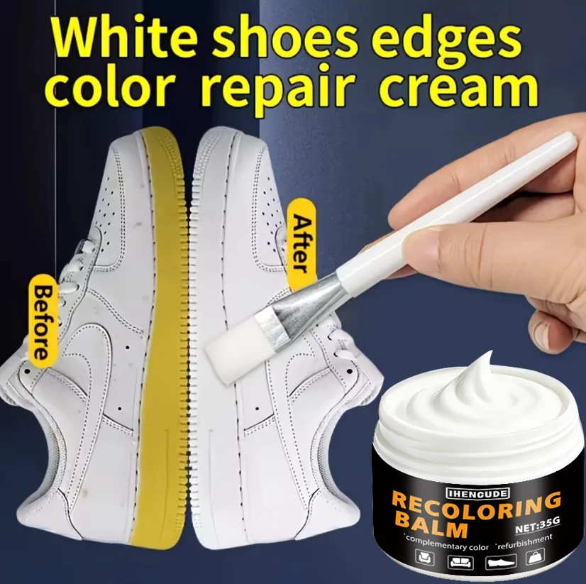 New White Shoe Edge Repair Cream 35g - Professional Repair Cream for Sports Shoes, Boots, and Leather Shoes, Easy to Color and Repair