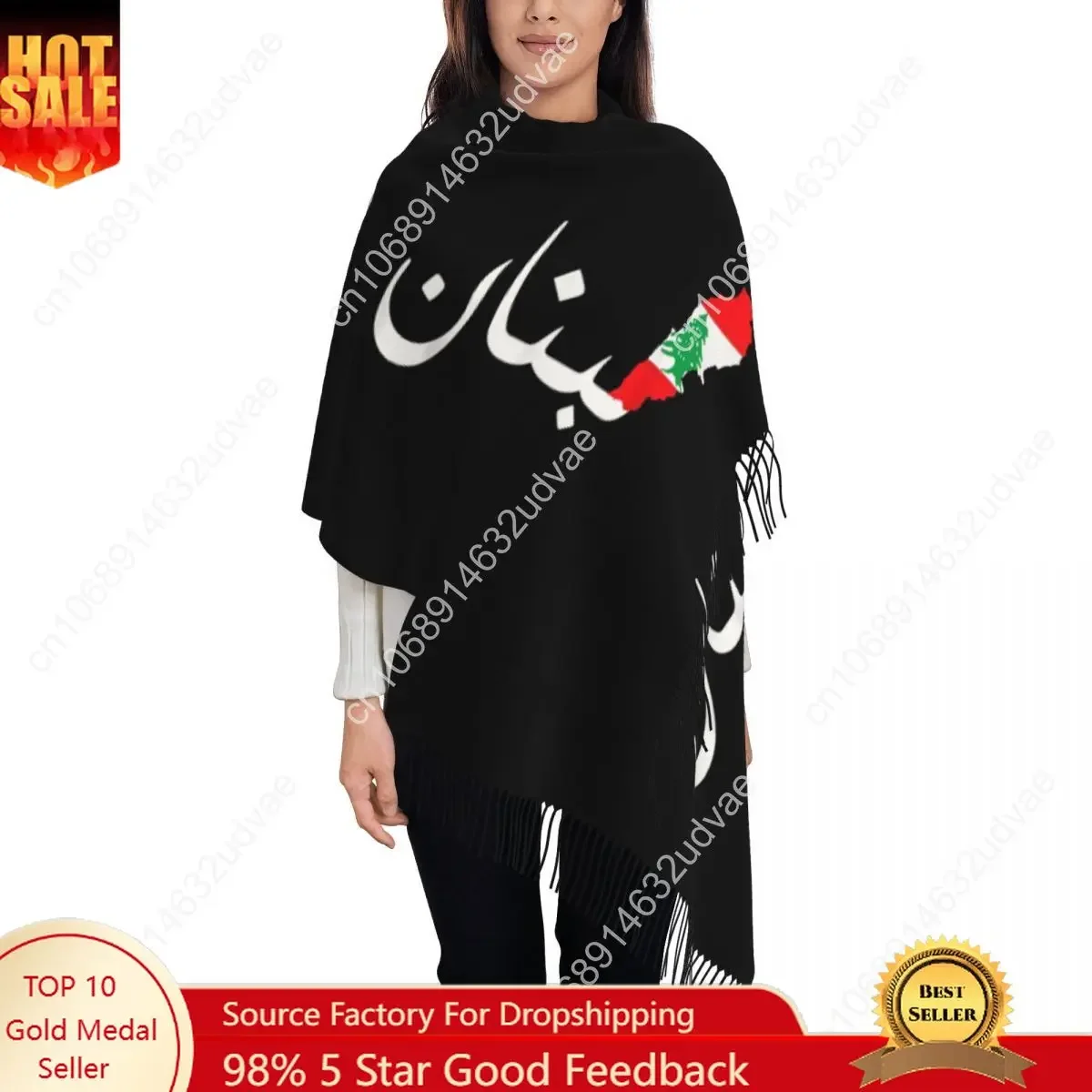 

Lebanon Flag Arabic Beirut Lobnan Lover Scarf for Women Fall Winter Cashmere Shawls and Wrap Large Scarves with Tassel Ladies