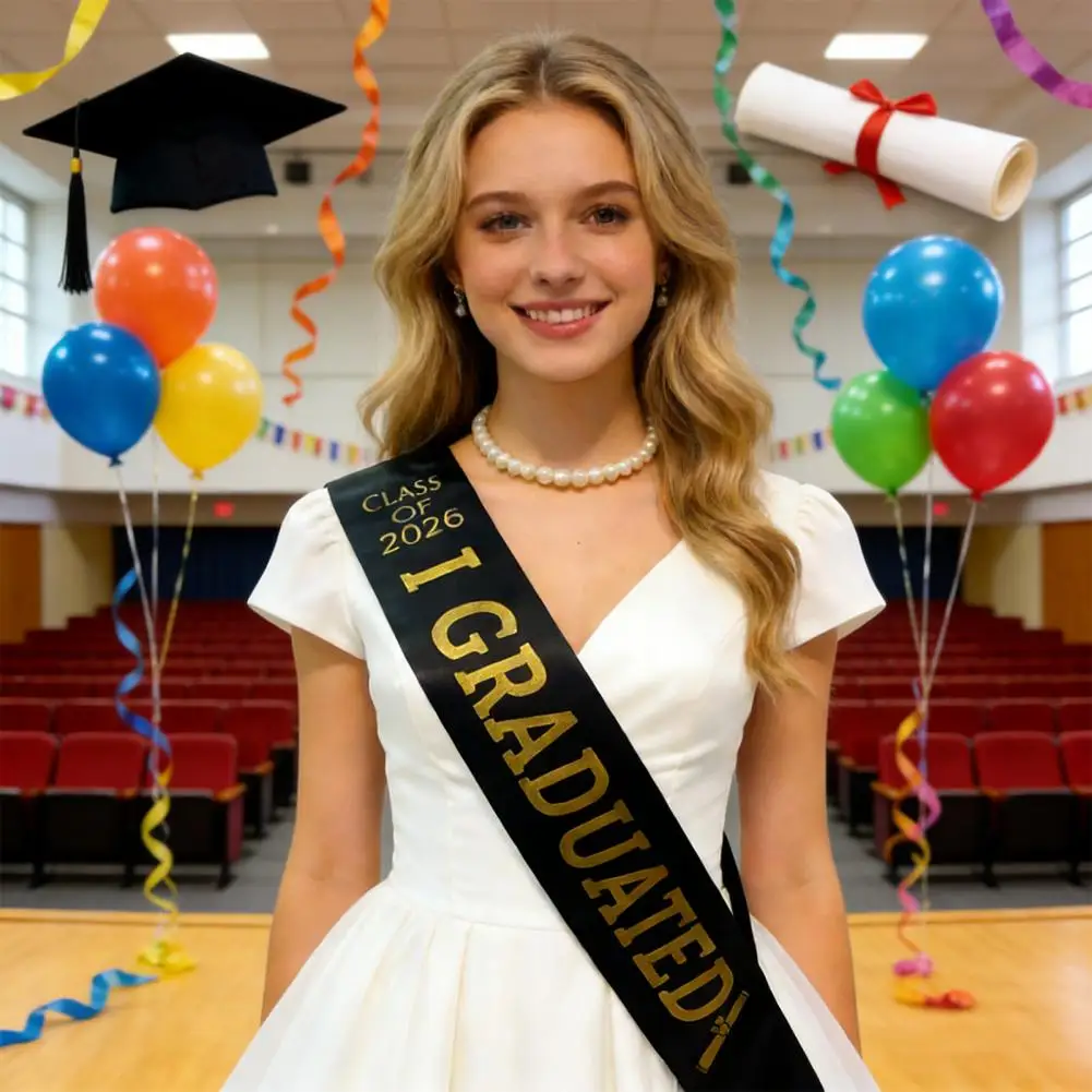 Graduation Ribbon Sash Class of 2026 Letter Print Adjustable Length for School Graduation Ceremony Party Dress Up Supplies